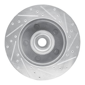Ford E-150 Econoline Brake Rotor (1) - Front Left - R1 Concepts - Drilled & Slotted - Silver - `94-`03